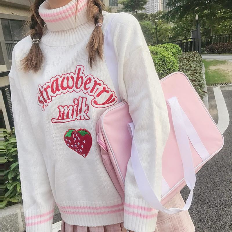 Women's Kawaii Turtleneck Heart Embroidered Sweater – Kawaiifashion