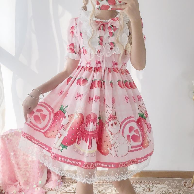 Strawbunny Shortcake Sweet Lolita Dress JSK Kawaii | DDLG Playground