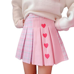 white pleated skirt with hearts