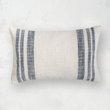 morgan decorative slub pillow with blue stripes and a slightly sun-kissed look