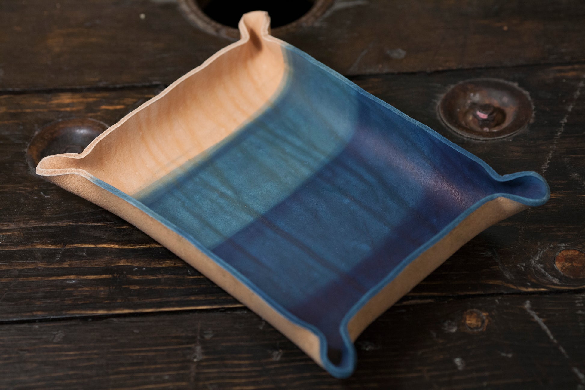 Indigo Dyed and Wet Formed Natural Leather Catchall Tray Solid Indigo ...