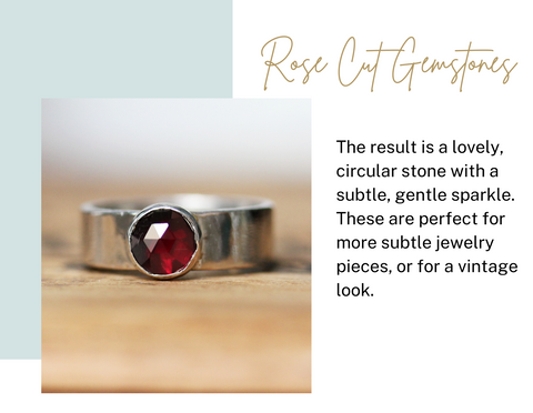 image of a silver ring with a bezel set rose cut garnet