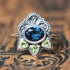 Athena Multi Stone Ring with Peridot and Blue Topaz