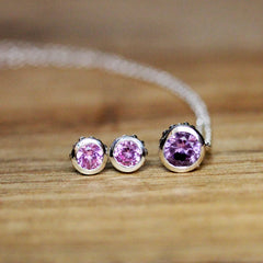 Lab Created Pink Tourmaline Necklace and Earring Set