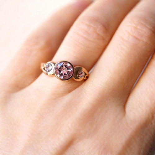 Morganite Three Stone Ring, Rose Gold Cumulus ring