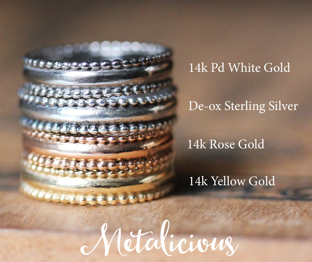 lace bands all gold stack with descriptions and logo