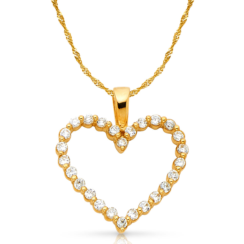 Gold Multi Link Chain Necklace-Latticework CZ Heart-Dual Sided Pendant 15