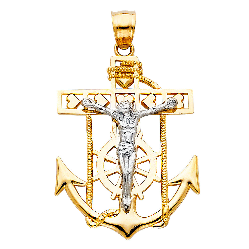 14K Gold Jesus Crucifix Anchor Religious Charm Pendant with 1.2mm Box ...