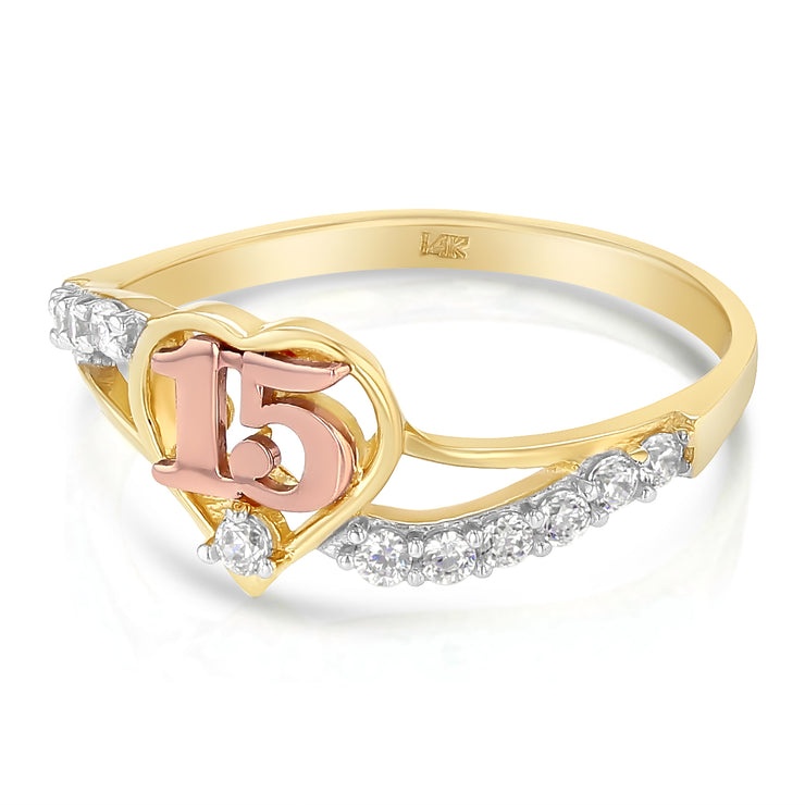 fluiten brandwond mengen 14K Solid Gold 15 Years Birthday CZ Heart Quinceanera Ring – Ioka Jewelry