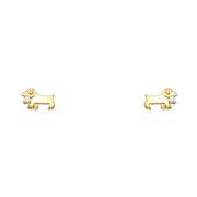 14K Gold CZ Cute Dog Puppy Animal Stud Earrings
