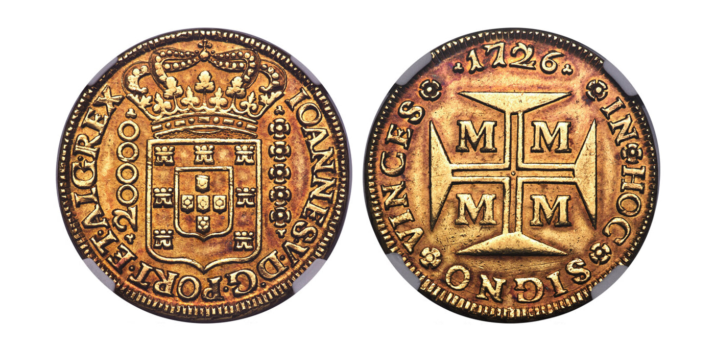 ブラジル 2万レイス金貨 1726年 NGC AU58