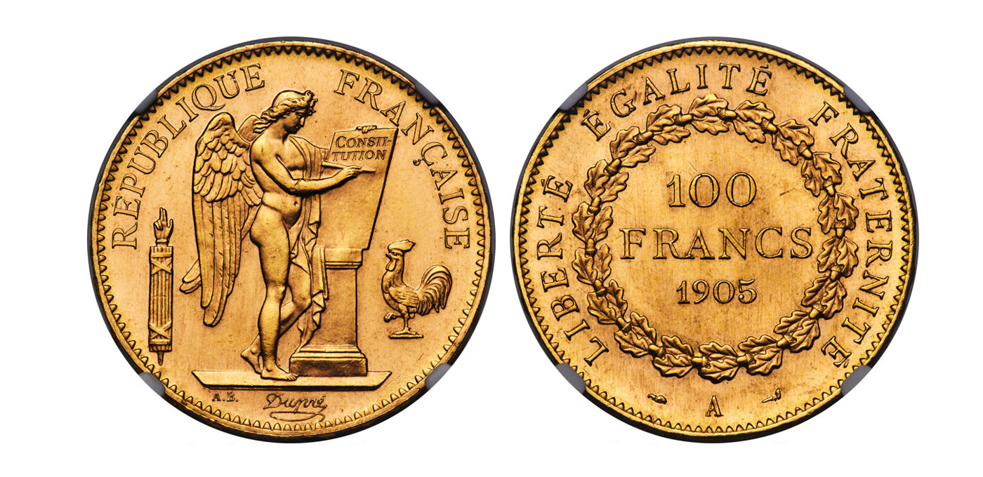 フランス 共和制 エンジェル 100フラン金貨 1905-A NGC MS66