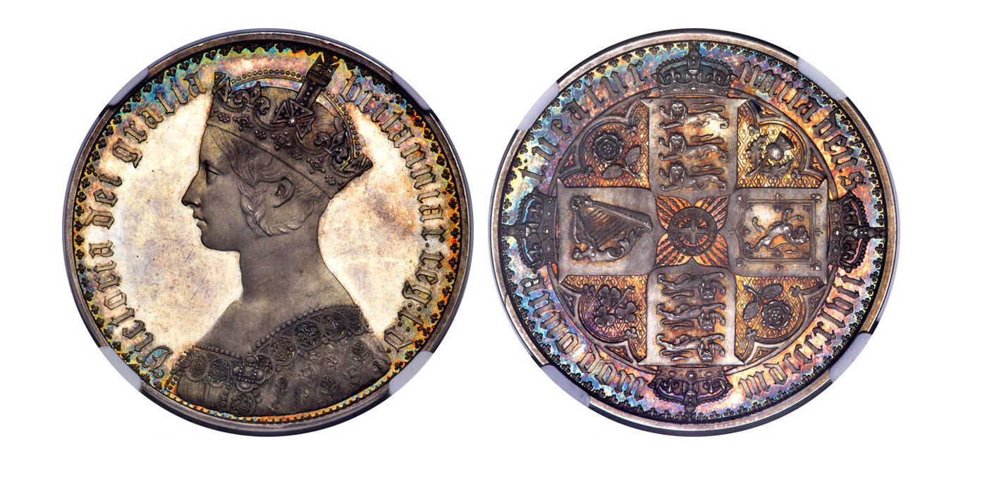 イギリス ヴィクトリア女王 ゴシッククラウン銀貨 1847年 NGC PR64 CAMEO プレーンエッジ 純銀