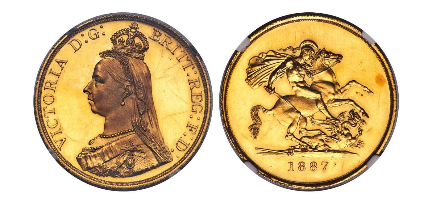 1887年 イギリス ヴィクトリア女王 5ポンド金貨 NO INITIALS NGC PF60 CAMEO