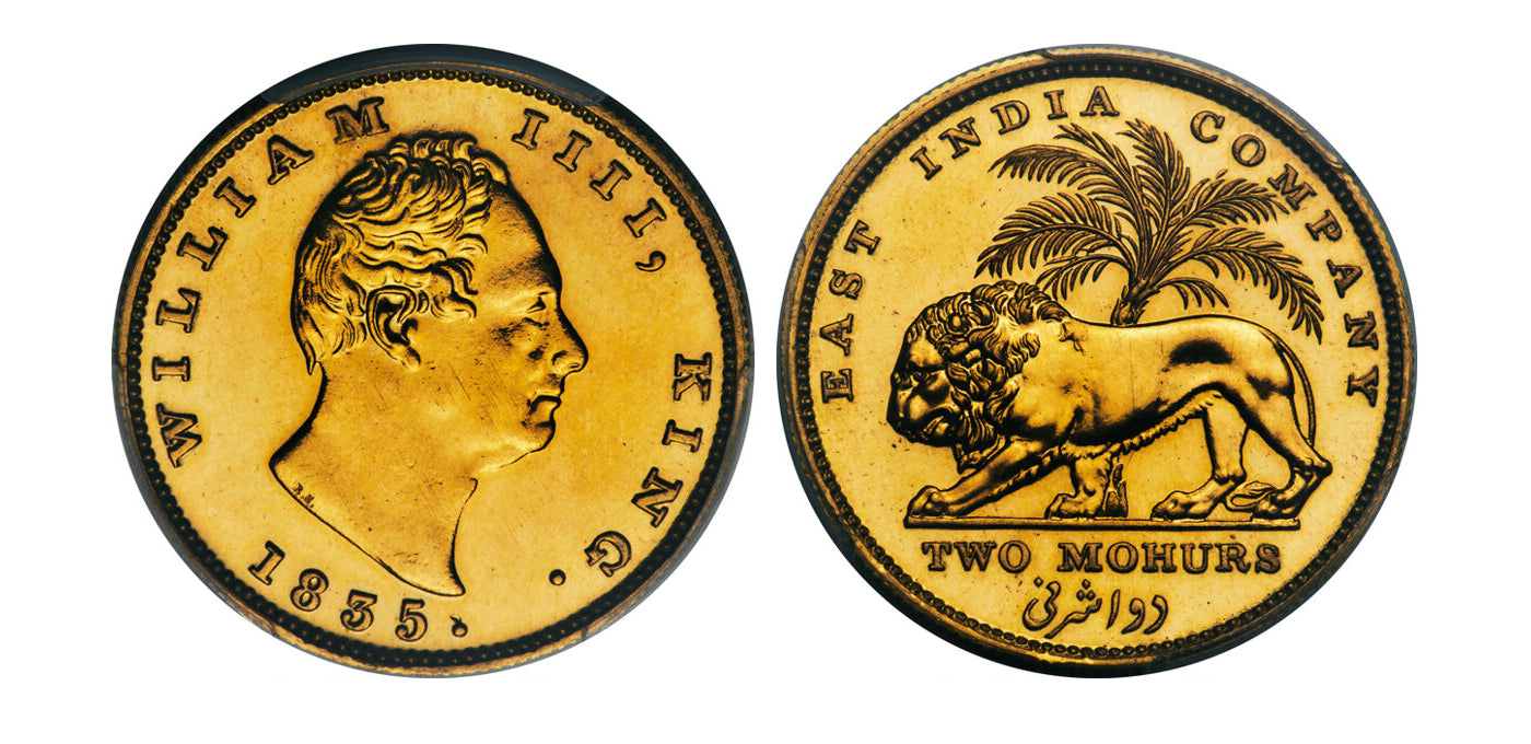 英領インド ウィリアム4世 2モハール金貨 リストライク 1835-(C) PR62 PCGS