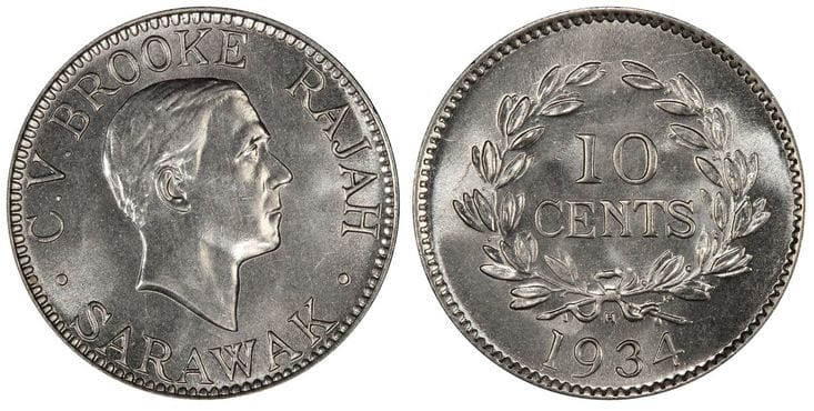 サラワク王国 チャールズ ビナー ブルック 10セント硬貨 1934年 Pcgs Sp65 アンティークコインギャラリア