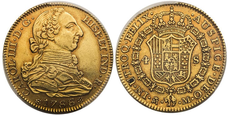 スペイン カルロス3世 4エスクード金貨 17年 Pcgs Au55 アンティークコインギャラリア