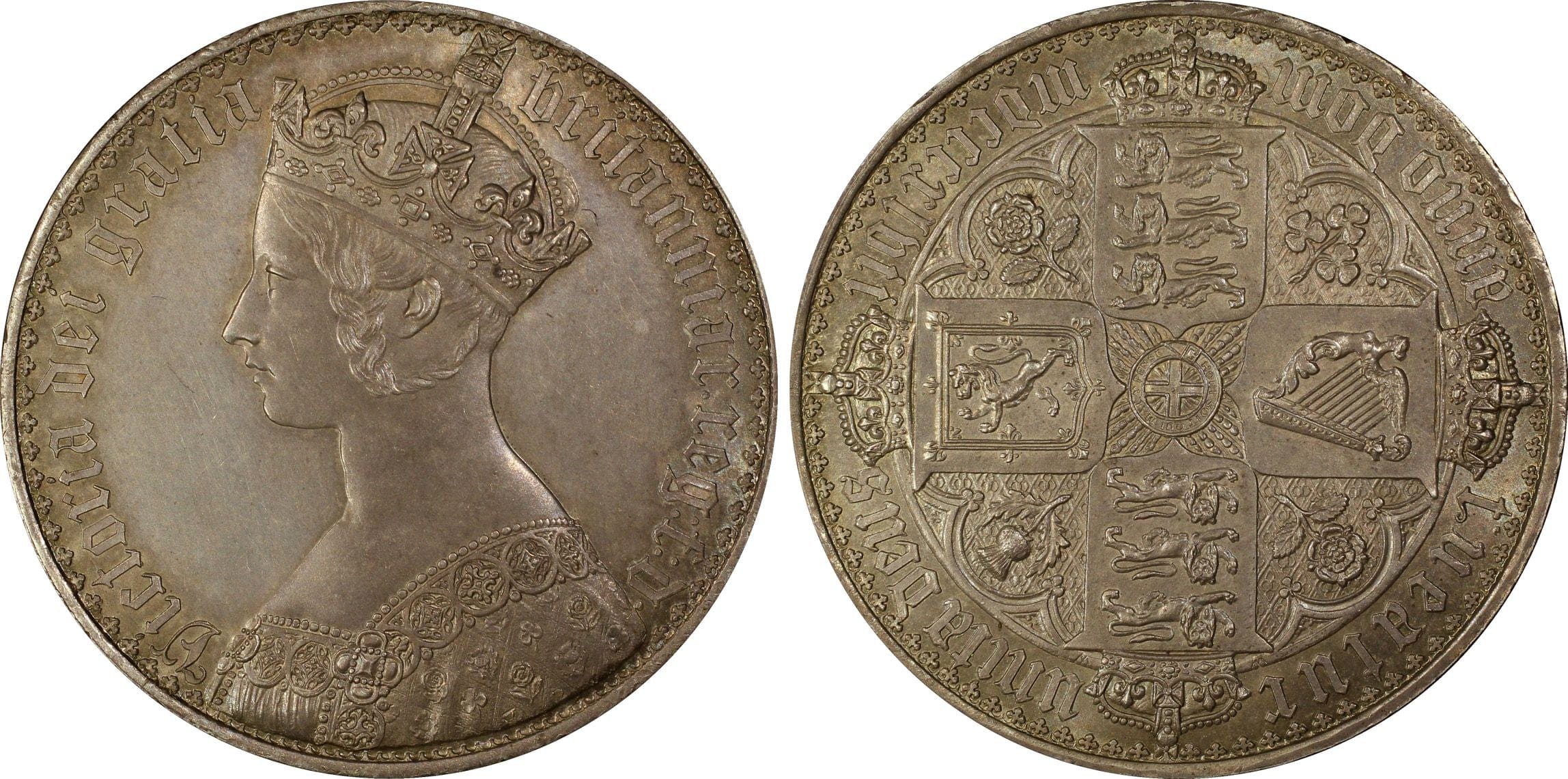 1847 ゴシッククラウン銀貨 アンデシモ ヴィクトリア エリザベス 英国…M