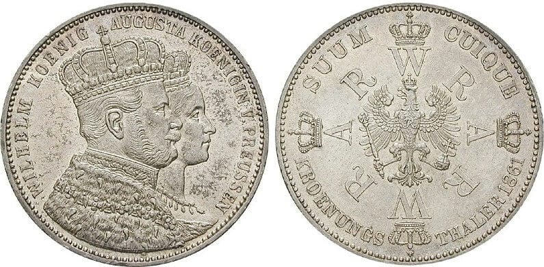 海外販売× 1861年 ドイツ(プロイセン王国) ヴィルヘルム1世 1ターラー