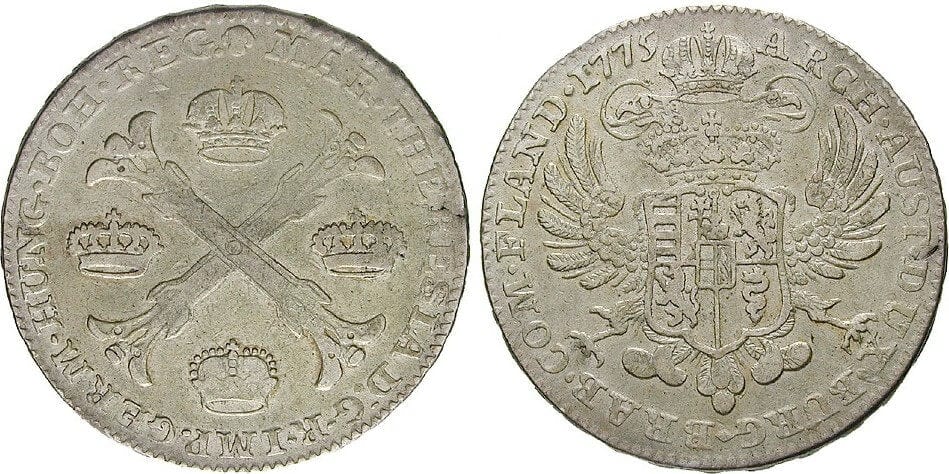 神聖ローマ帝国 マリア テレジア 1775年 クローネターラー 銀貨 美品 アンティークコインギャラリア