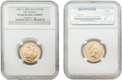 【NGC PF68 ULTRA CAMEO】イギリス ブリタニア金貨 1/4oz 25ポンド金貨 プルーフ 1987年