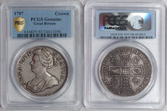 1707年 イギリス アン女王 ハーフクラウン銀貨 アンティークコイン NGC