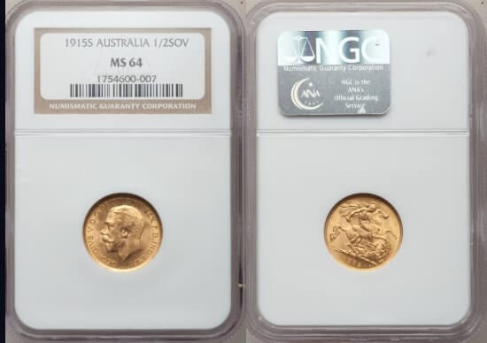 NGC オーストラリア ジョージ5世 1915年S ハーフソブリン 金貨 MS64