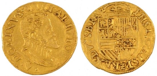 ベルギー ブラバント公国 スペイン フィリップ2世 1 2 レアル 金貨 未使用 アンティークコインギャラリア