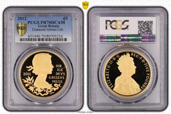 2012年 エリザベス二世 ダイヤモンドジュビリー 5ポンド銀貨 PCGS
