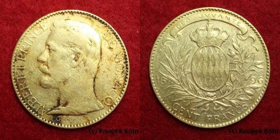 モナコ大公 アルベール1世 100フラン 金貨 16年 美品 アンティークコインギャラリア
