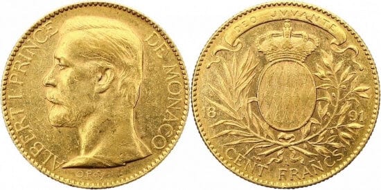 モナコ大公 アルベール1世 100フラン 金貨 11年 美品 アンティークコインギャラリア