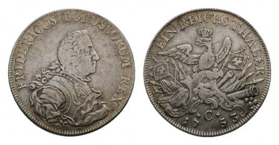 神聖ローマ帝国 プロイセン王 フリードリヒ2世 1753年 ターラー 硬貨 美品 アンティークコインギャラリア