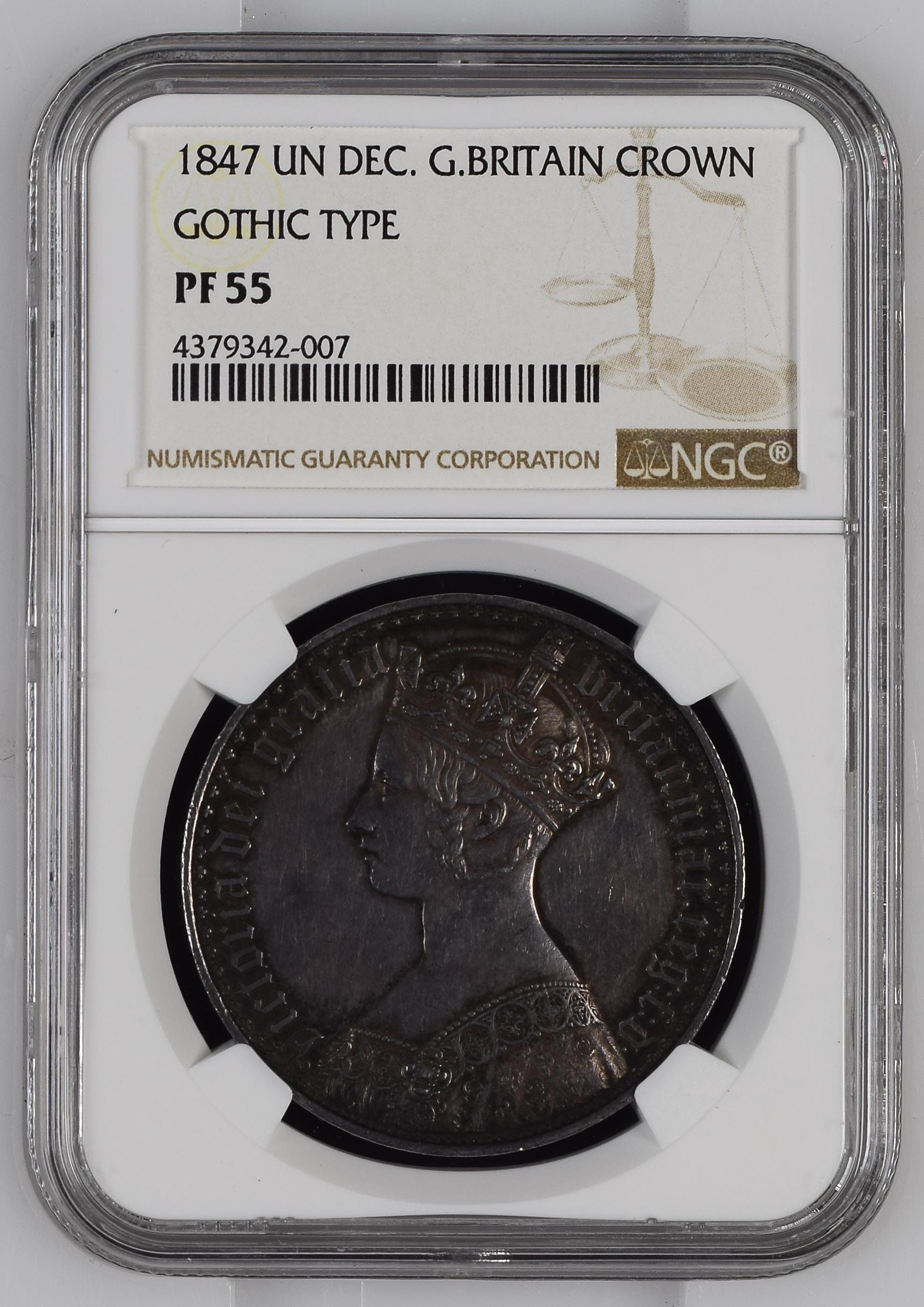 1847年 イギリス ゴシッククラウン銀貨 NGC PF55 ヴィクトリア女王