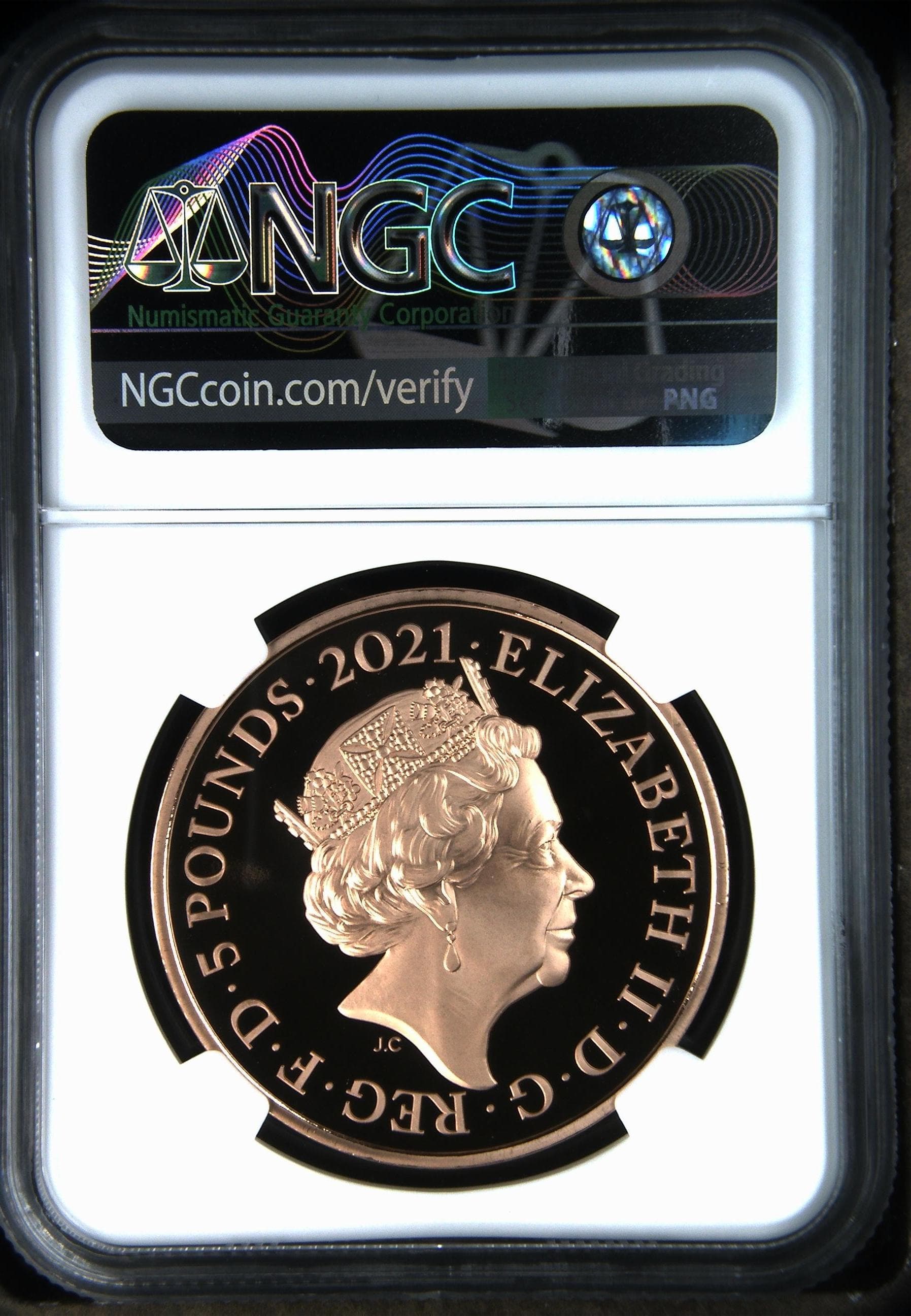 2021 エリザベス女王生誕95周年 £5エフォー銀貨 NGC PF69UC① ...