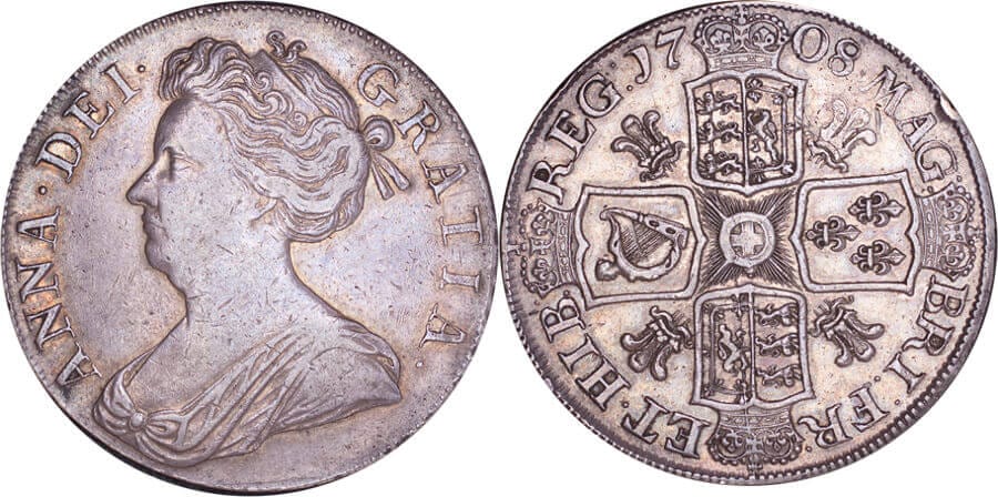 イギリス アン女王 1708年 クラウン銀貨 極美品 | アンティークコイン