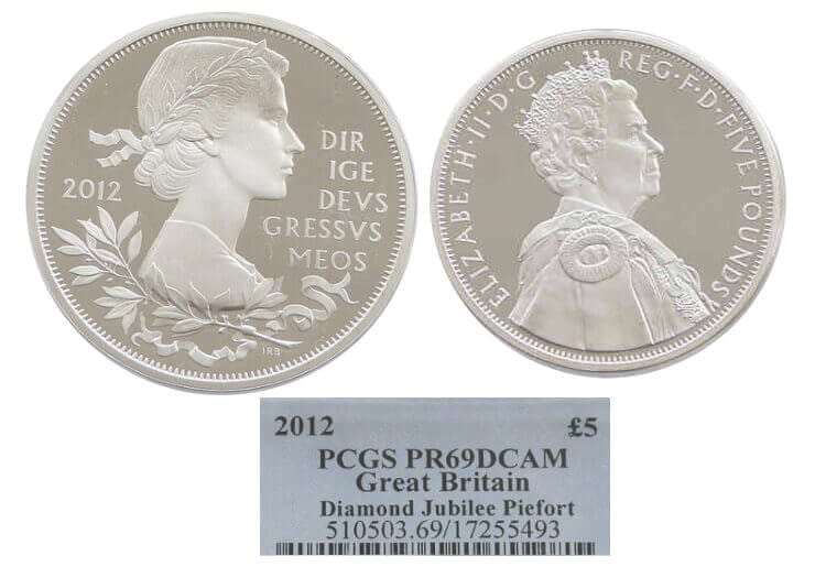 2012 エリザベス2世 ダイヤモンドジュビリー ピエフォー 5ポンド銀貨①-
