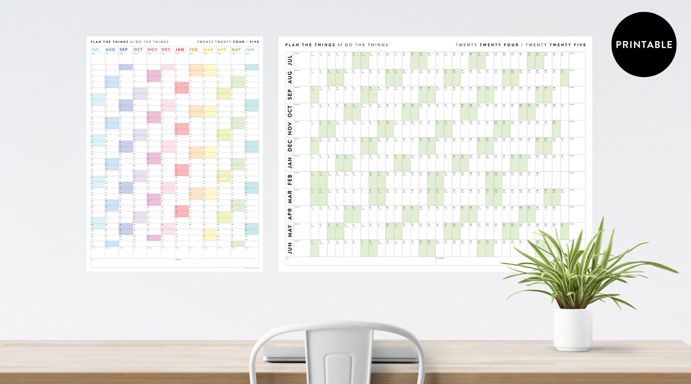 PRINTABLE ACADEMIC / MIDYEAR WALL CALENDARS // INSTANT DOWNLOAD Plan