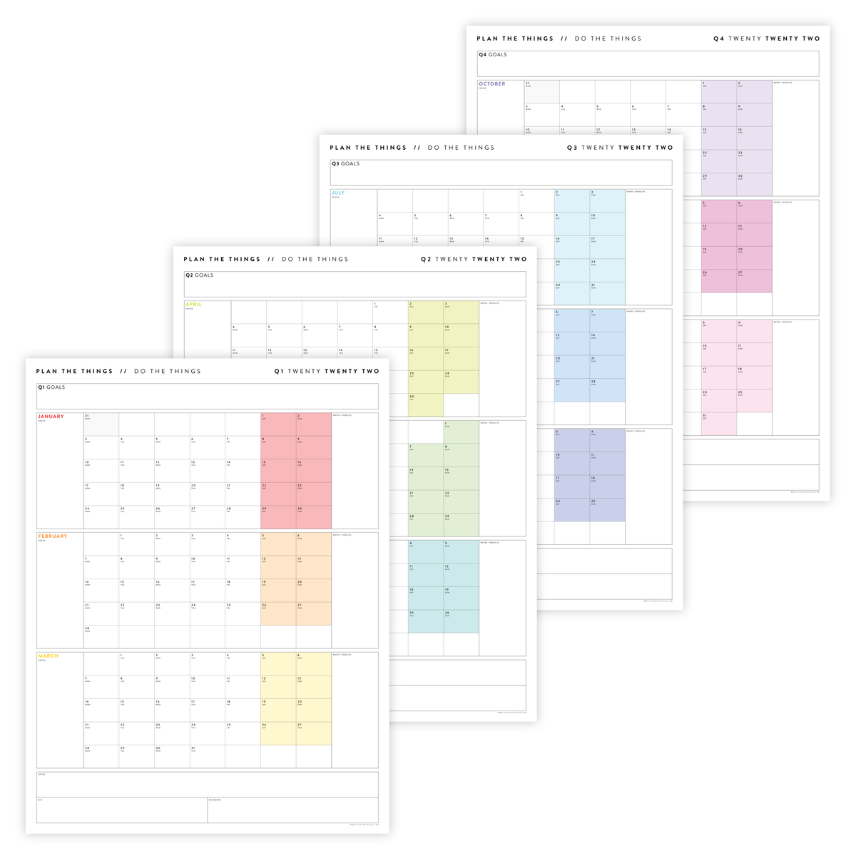 printable 2022 quarterly q1 q2 q3 q4 wall calendar bundle rai plan the things