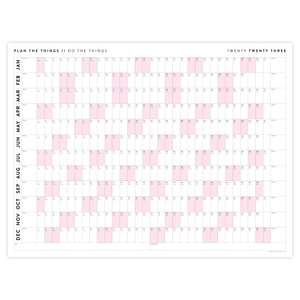 PRINTABLE HORIZONTAL 2023 WALL CALENDAR WITH PINK WEEKENDS - INSTANT D