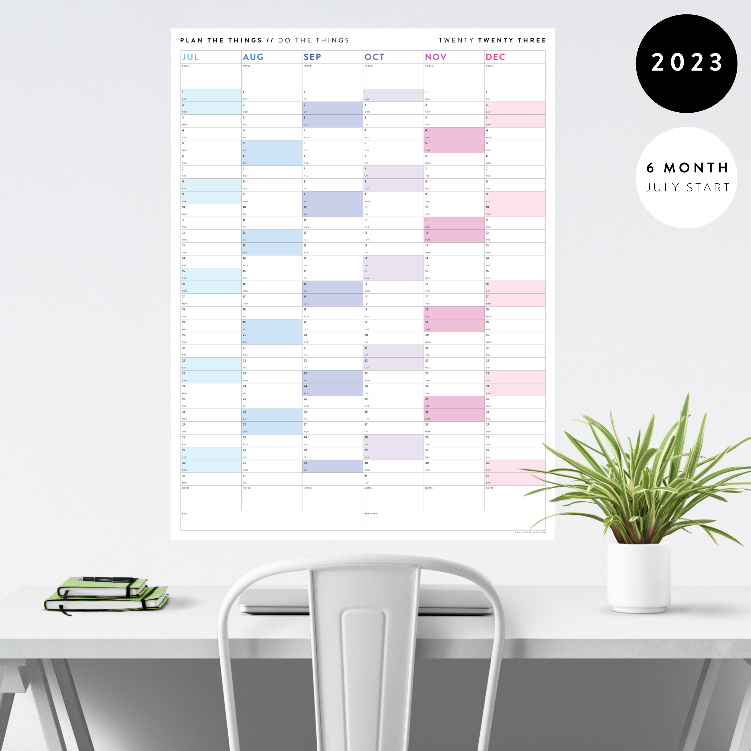 Six Month 2023 Giant Wall Calendar (July To December) With Rainbow Wee -  Plan The Things