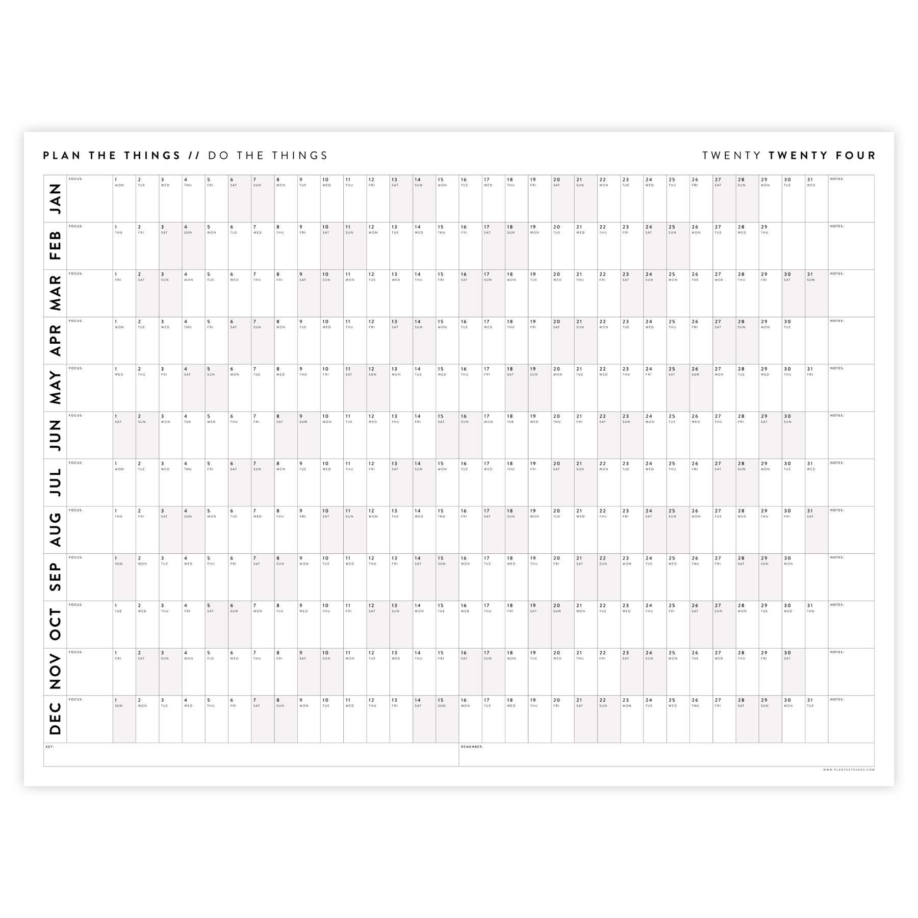 PRINTABLE 2024 ANNUAL CALENDARS // INSTANT DOWNLOAD Plan The Things