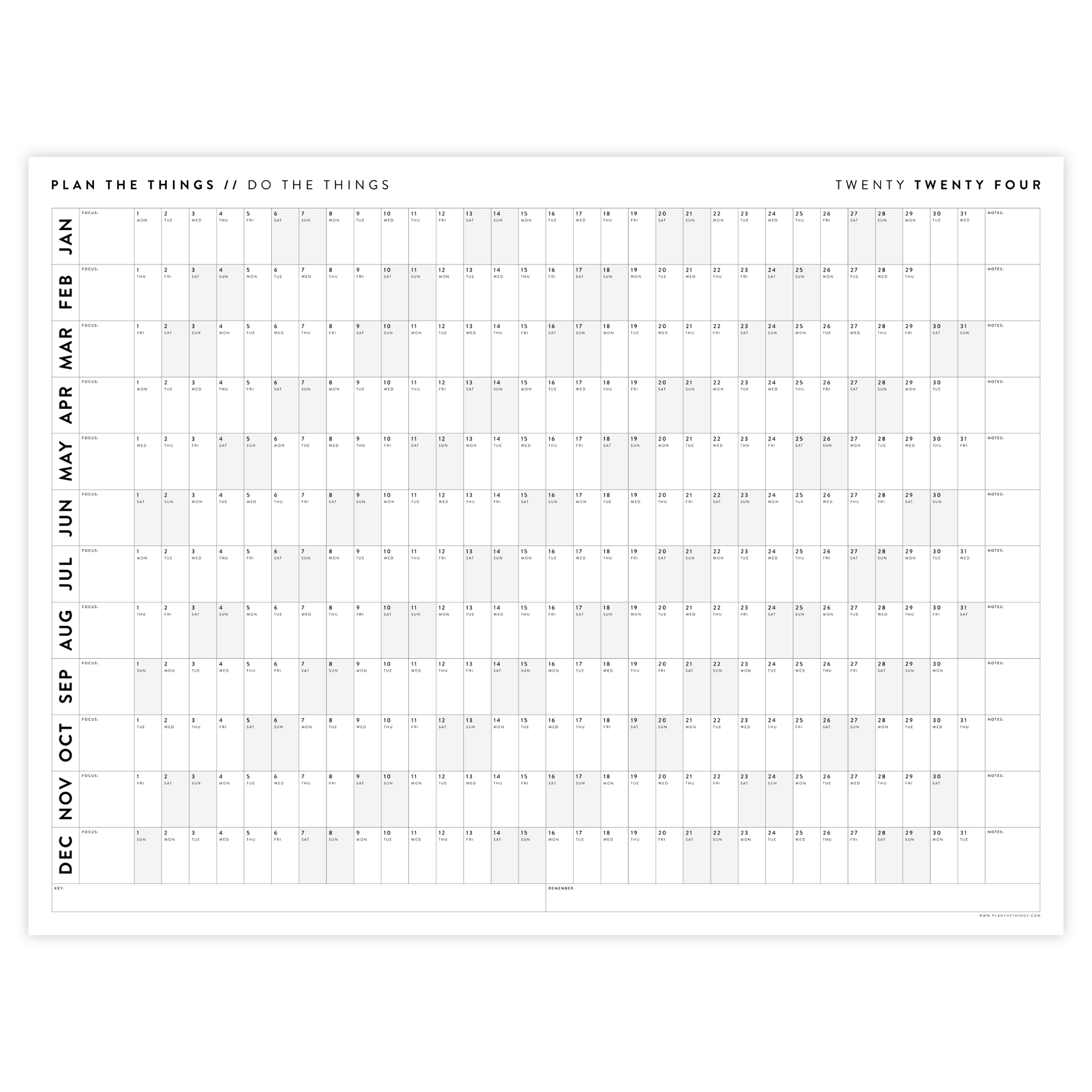 Printable 2024 Annual Calendars Instant Download Plan The Things