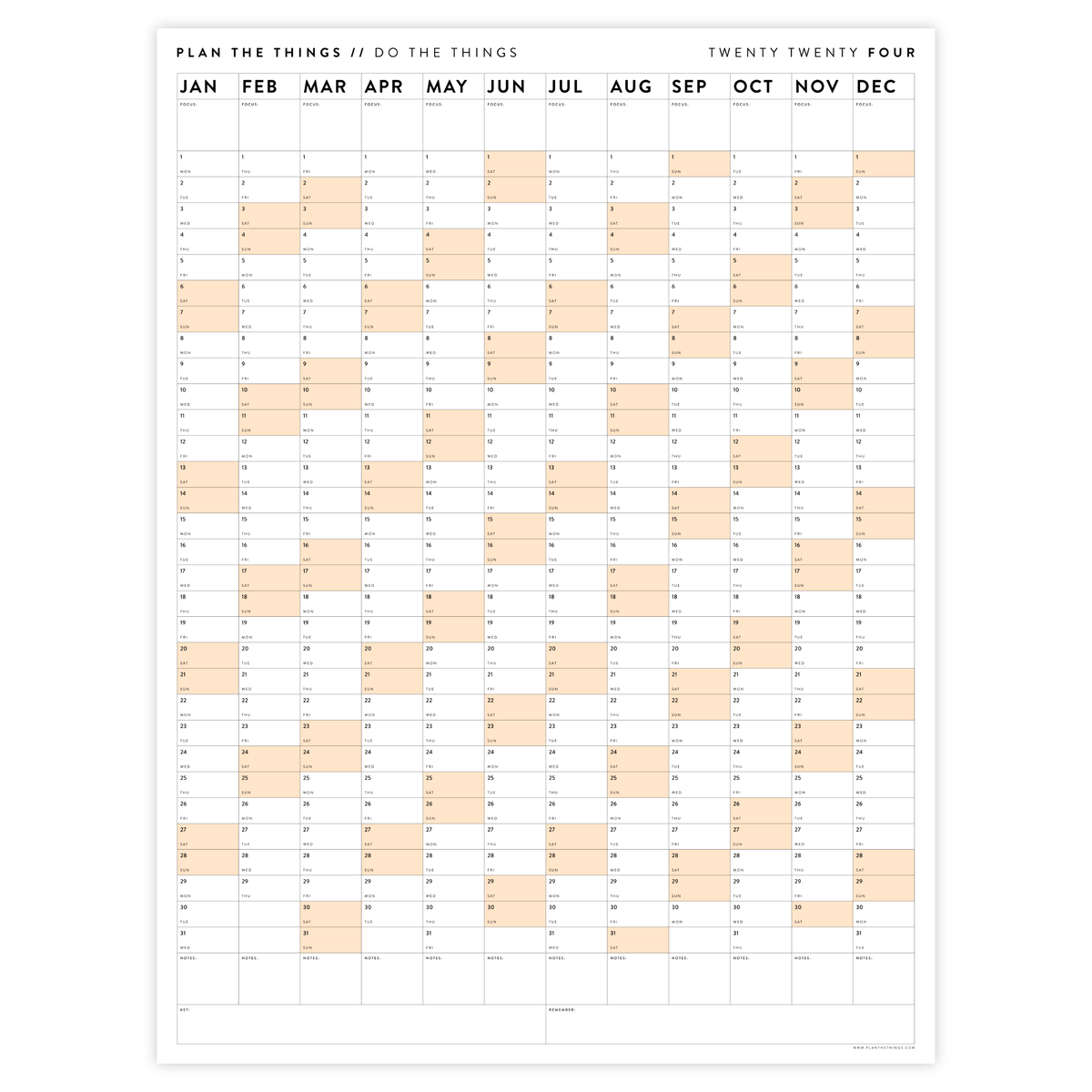 2024 GIANT WALL CALENDARS // VERTICAL Plan The Things