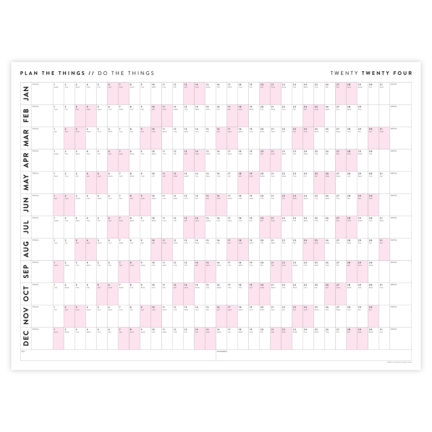 2024 GIANT WALL CALENDARS Plan The Things   2024PINKHORIZONTALCALENDAR PLANTHETHINGS 1400x 