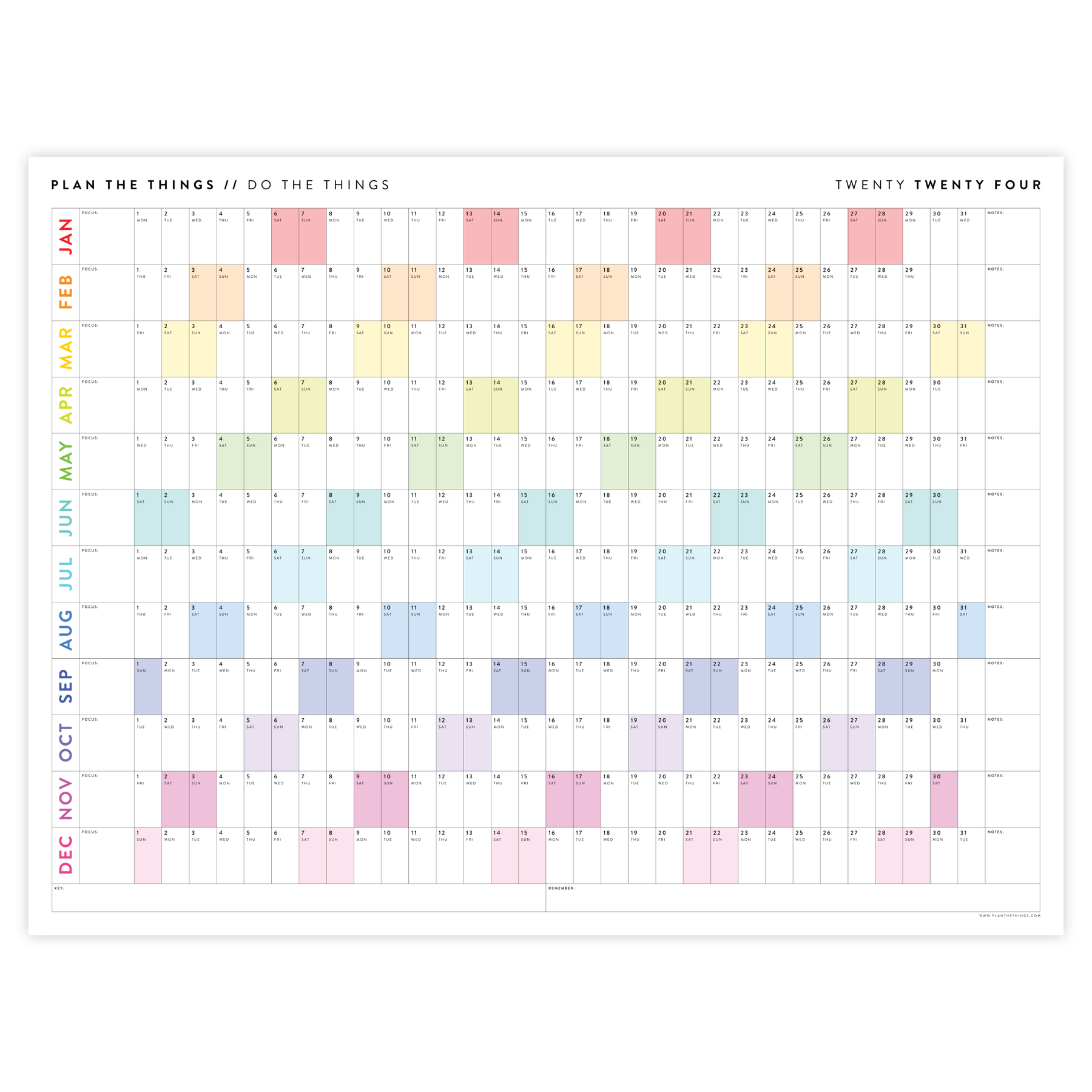 PRINTABLE 2024 ANNUAL CALENDARS // INSTANT DOWNLOAD Plan The Things