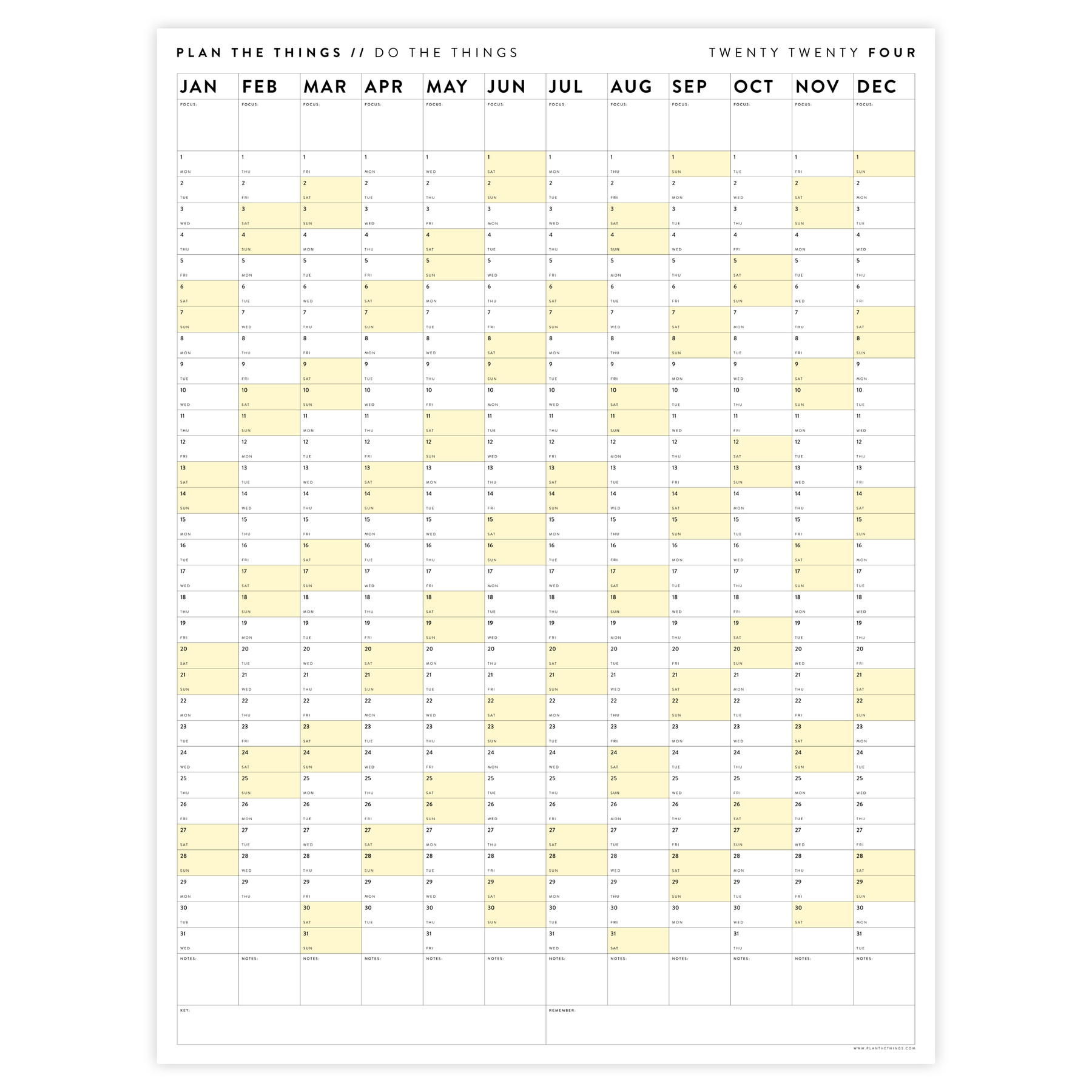 2024 GIANT WALL CALENDARS // VERTICAL Plan The Things