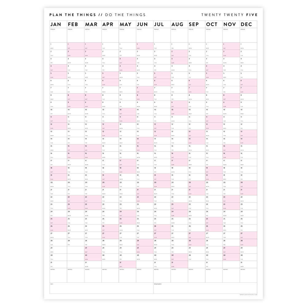 2025 GIANT WALL CALENDARS // VERTICAL - Plan The Things