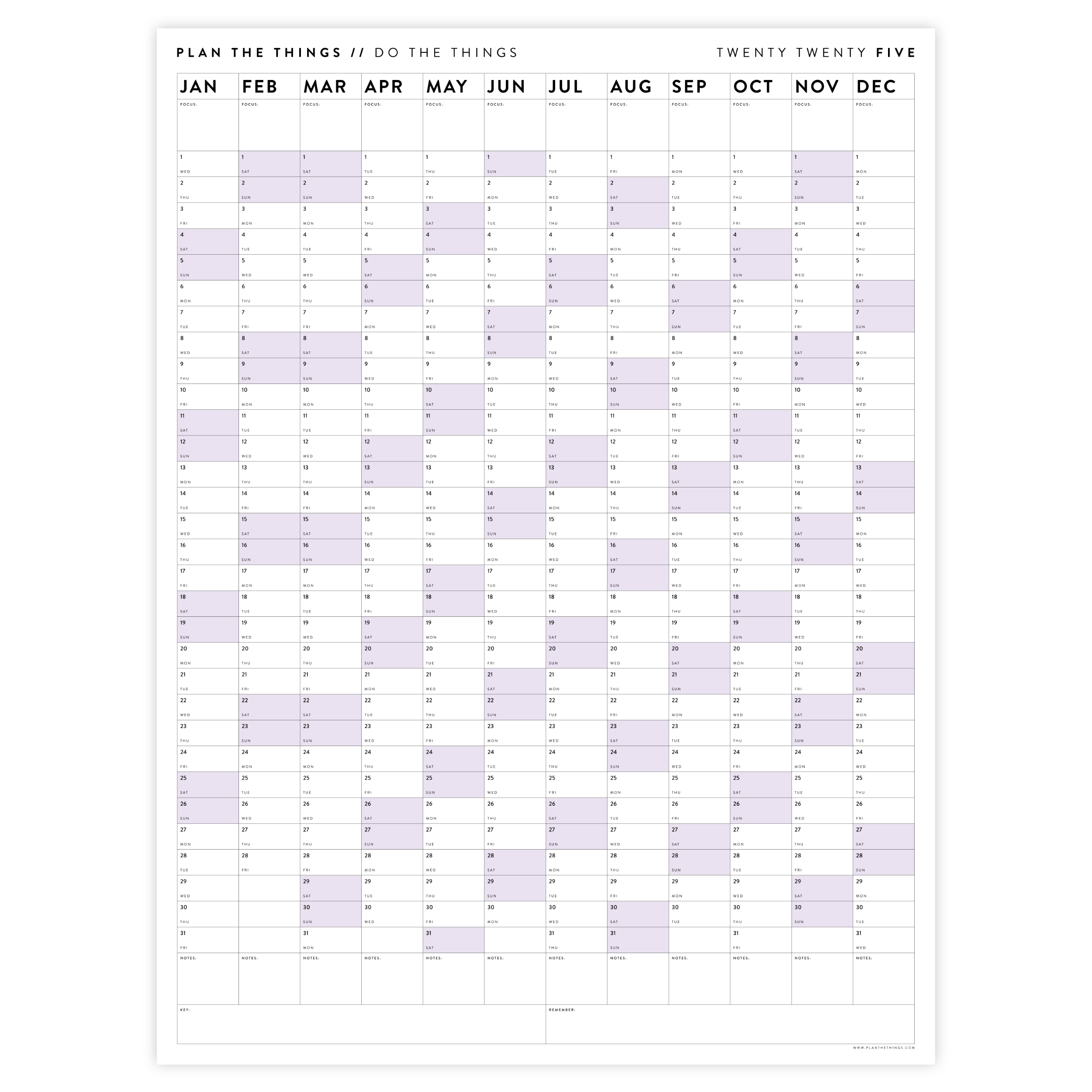 2025 GIANT WALL CALENDARS // VERTICAL Plan The Things