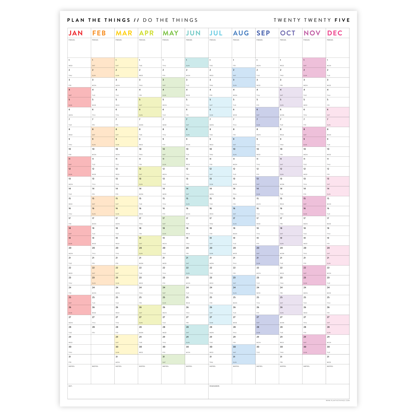 2025 GIANT WALL CALENDARS // VERTICAL Plan The Things