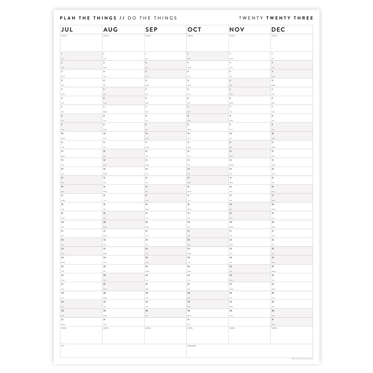 Printable Six Month 2023 Wall Calendar July To December With Gray